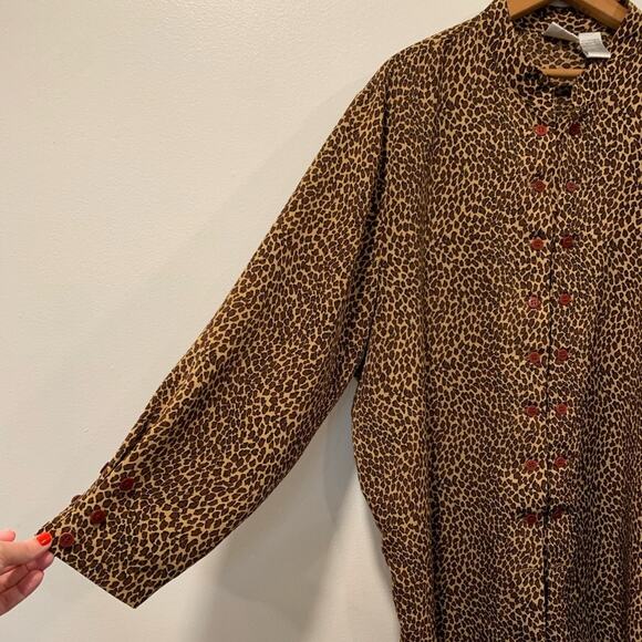 VTG Jacyln Smith Cheetah Print Double Button Tunic Top Sz 20W Mobwife Flawed - Picture 2 of 9